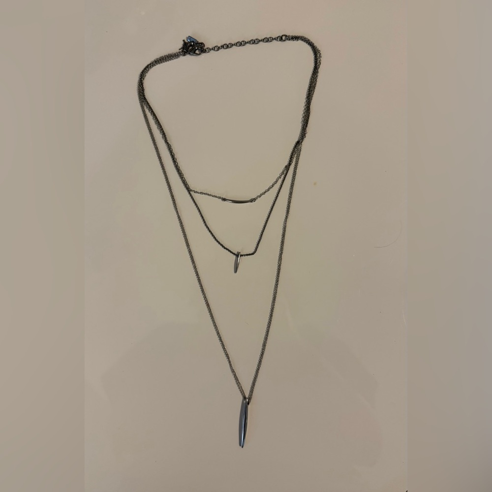 Layered Silver Multi-Chain Necklace with Two Pendants